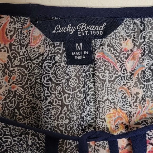 Lucky Brand | Floral Embroidered Semi-Sheer Blouse Size Medium - Picture 3 of 5